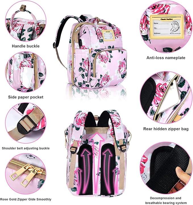 Diaper Bag Backpack with Changing Station, Foldable