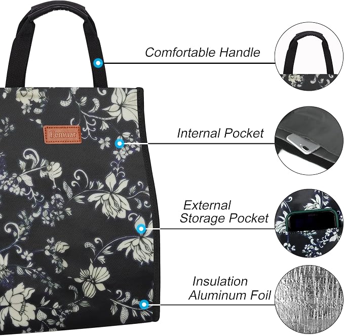 Lunch Bags for Women Insulated Reusable Lunch Tote