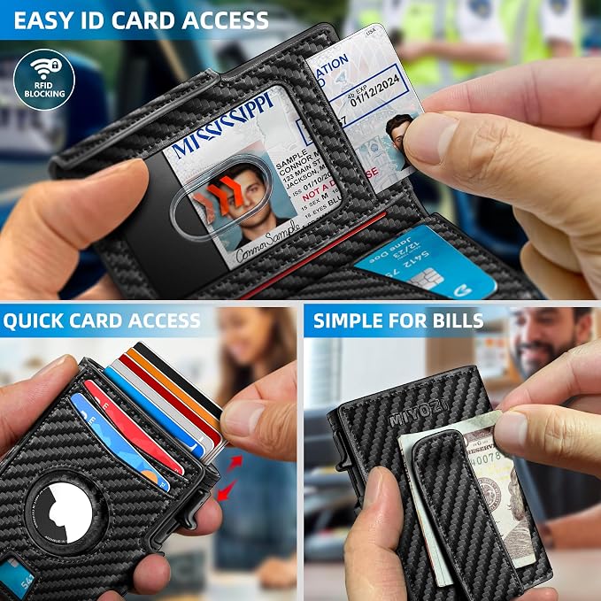 Airtag Wallet for Men, with Money Clip 10 Cards Metal Case Smart Slim Pop Up