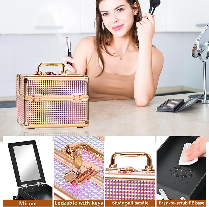 Makeup Case Organizer, Makeup Train Case, Trays Cosmetic Box Portable,