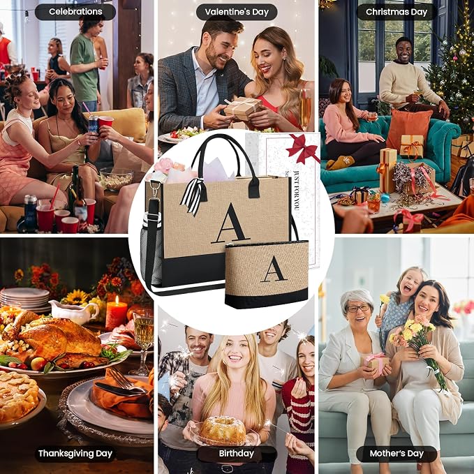BAGAIL Initial Tote Bag, Personalized Birthday Gifts