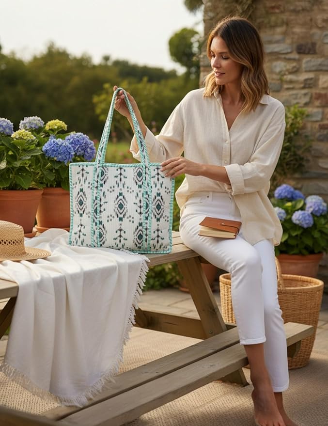 Cotton Quilted Tote Bag for Women – Large Beach & Travel Tote