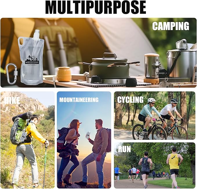 5-Pack 1L Hiking Collapsible Water Bottles