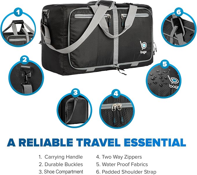 Bago Foldable Duffel Bags for Traveling Women & Men - 40L Sports Packable