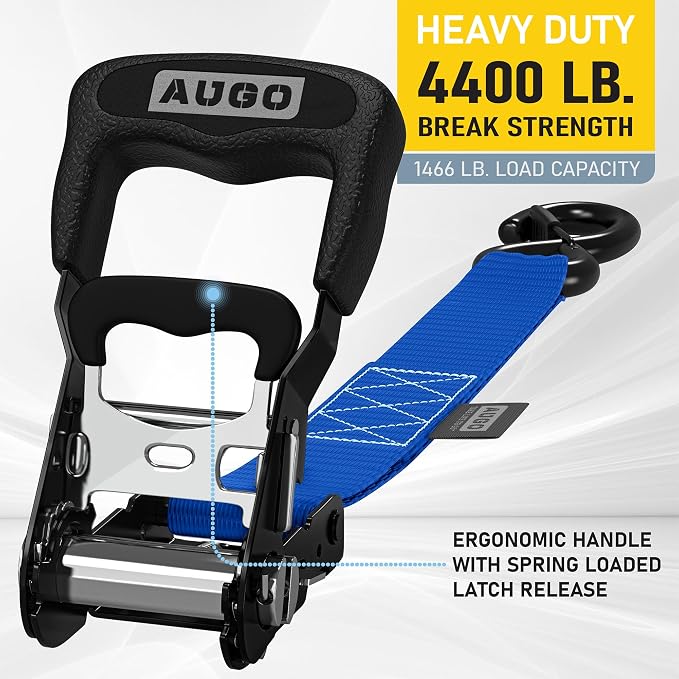 AUGO Heavy Duty Ratchet Straps & Soft Loops – Pack of 4 Extra Strong 1.5” by
