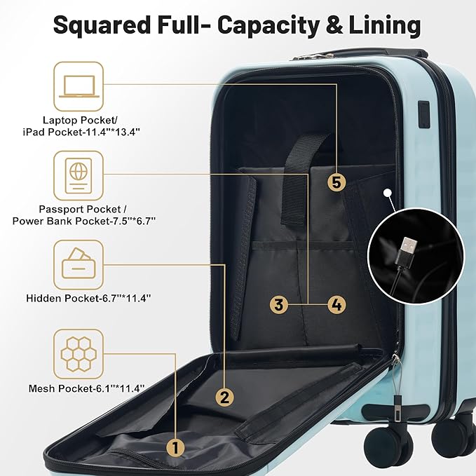 Merax Luggage Sets Front Opening, 2 Piece Hardshell Suitcase