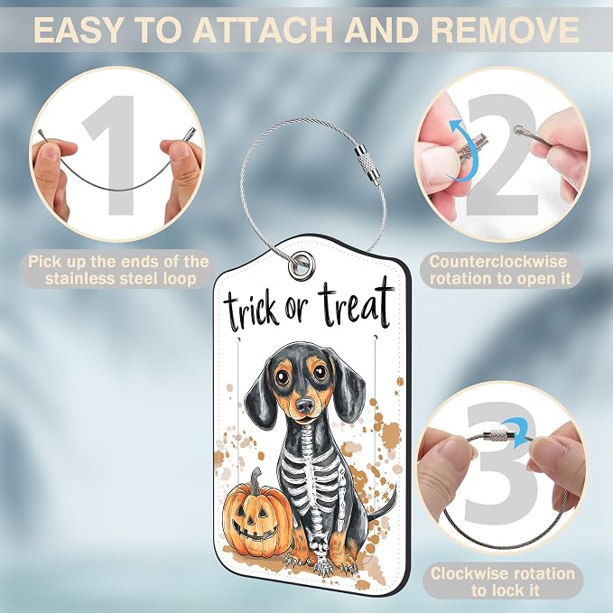Halloween Funny Dachshund Dog and Pumpkin Set of 2 Luggage Tags