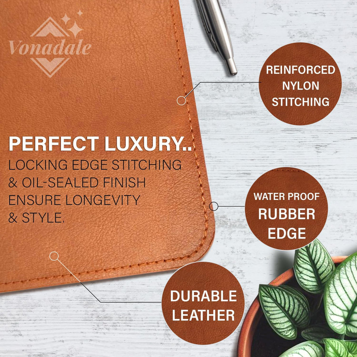 Leather Desk Pad Mat Cable Organizer, Office Desk Protection, Large Mouse Pad, Non-Slip PU Leather Desk Blotter, Computer Mats for Desktop, Waterproof (Whisky Brown, 35.0" x 16.9")