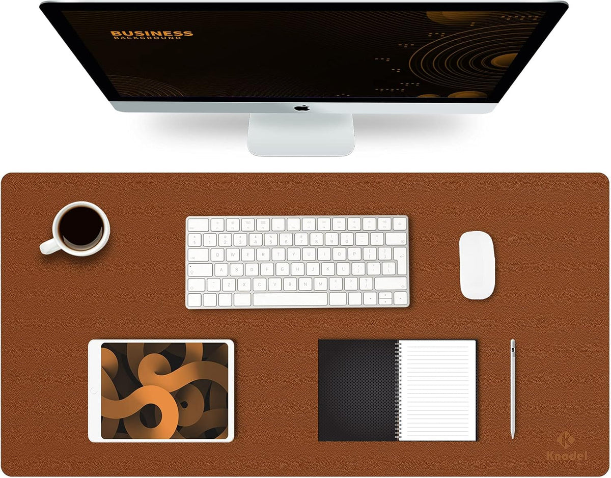 K KNODEL Large Office Leather Desk Mat, Mouse and Keyboard Pad, Computer and Laptop Mat, Desktop Protector and Cover, Writing Pad and Blotter (31.5"x15.7", Brown)