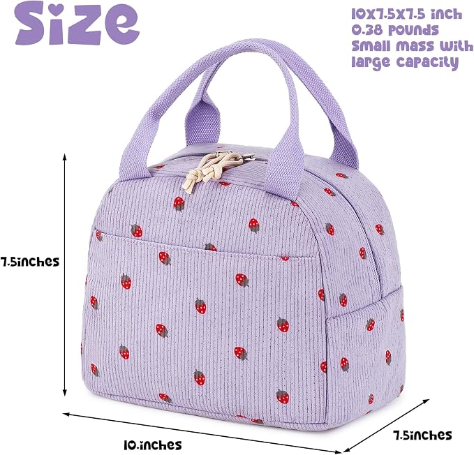 Bluboon Lunch Bag for Women Men Cute Corduroy Lunch Tote Bags Reusable