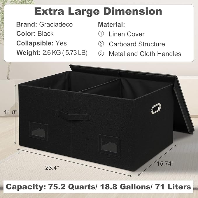 75 Quarts Extra Large Decorative Storage Bins