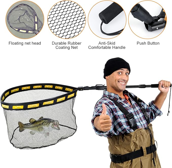 PLUSINNO Floating Fishing Net for Steelhead, Trout Fishing, Rubber Coated