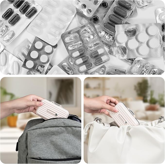 Travel Pill Organizer Box with Medicine Labels, 7 Compartments Portable Pill