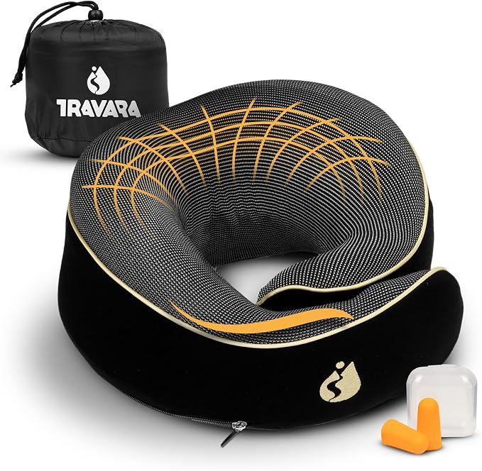Travel Pillow - Airplane Neck Pillow - 100% Pure Memory Foam Flight Pillow