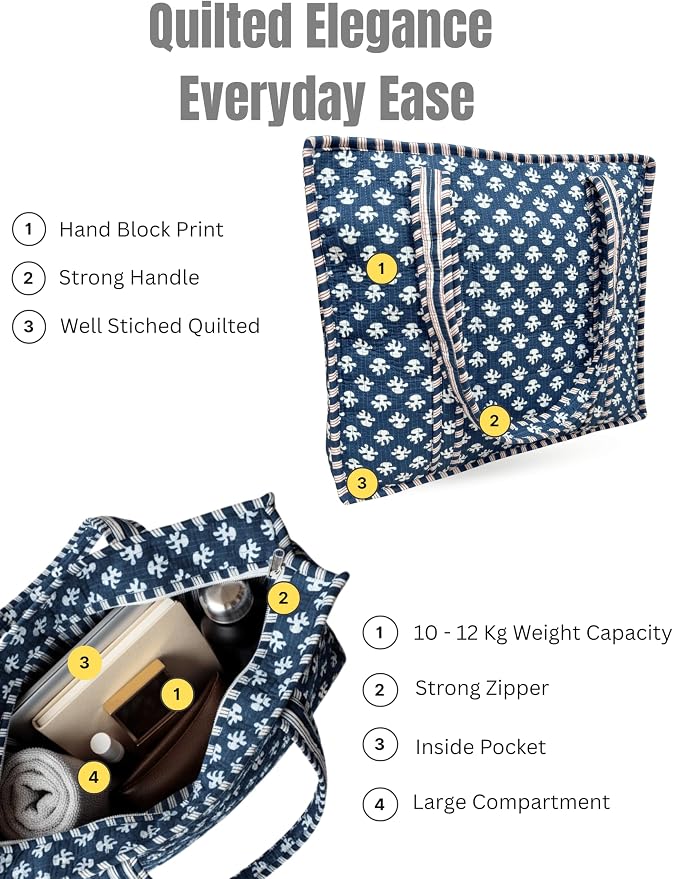 Cotton Quilted Tote Bag for Women – Large Beach & Travel Tote
