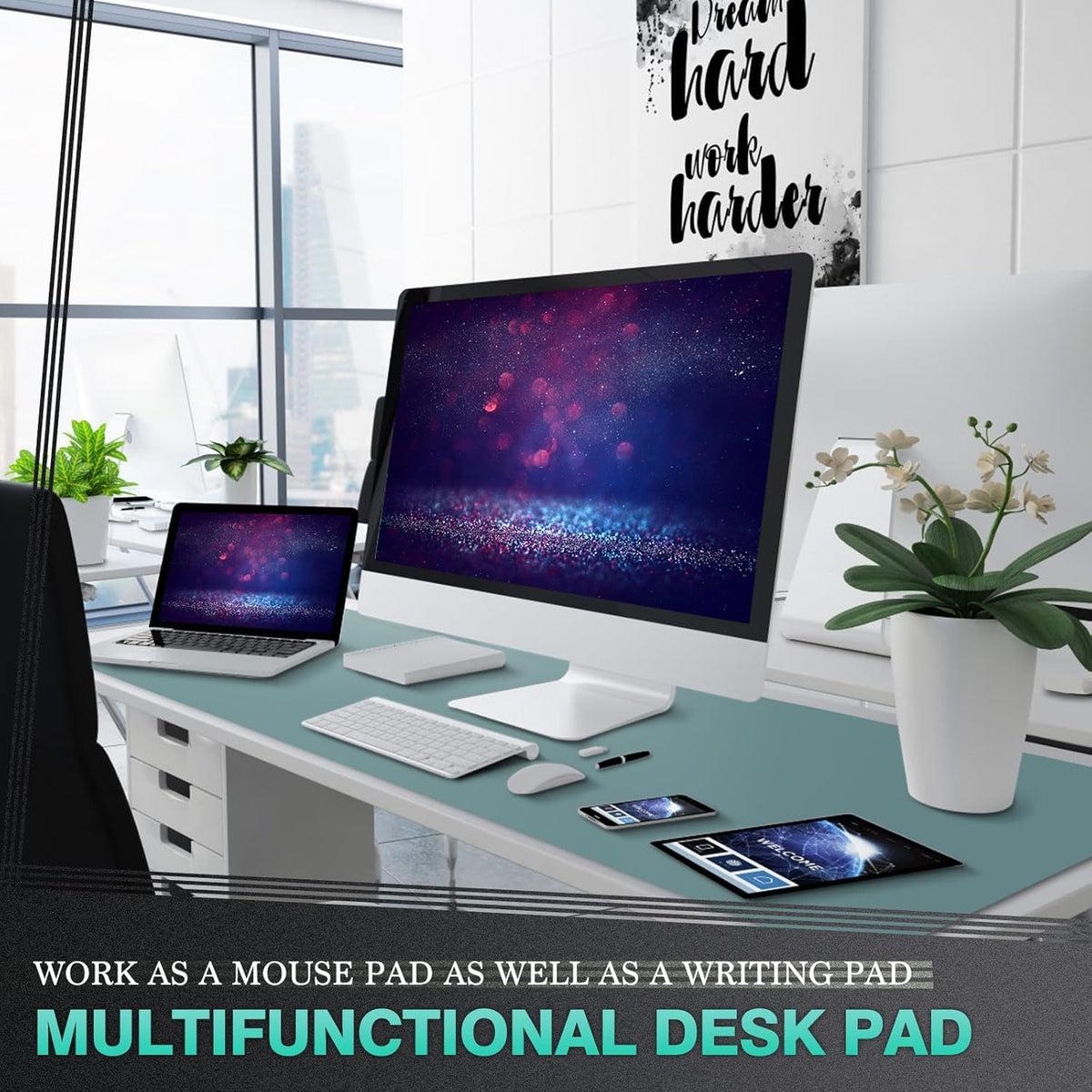 K KNODEL Large Office Leather Desk Mat, Mouse and Keyboard Pad, Computer and Laptop Mat, Desktop Protector and Cover, Writing Pad and Blotter (47.2"x23.6", Green)