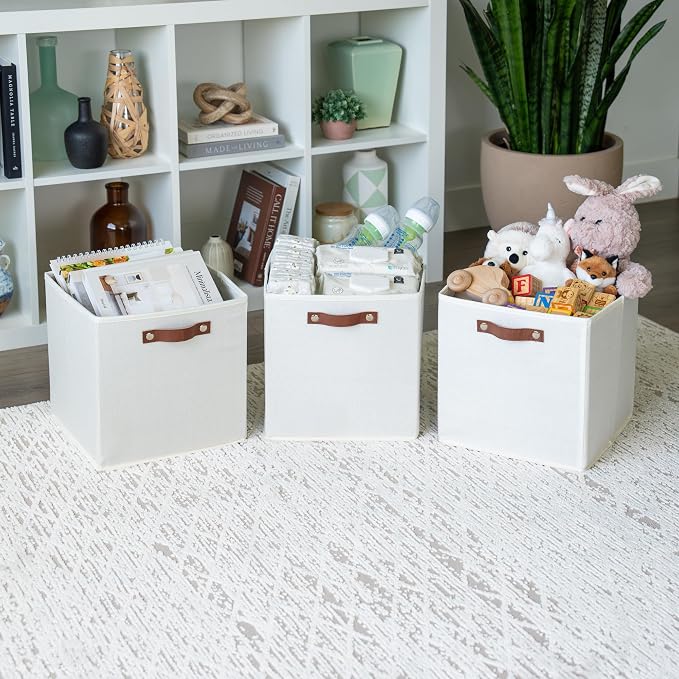 OrganiHaus White 12x12 Fabric Storage Bins
