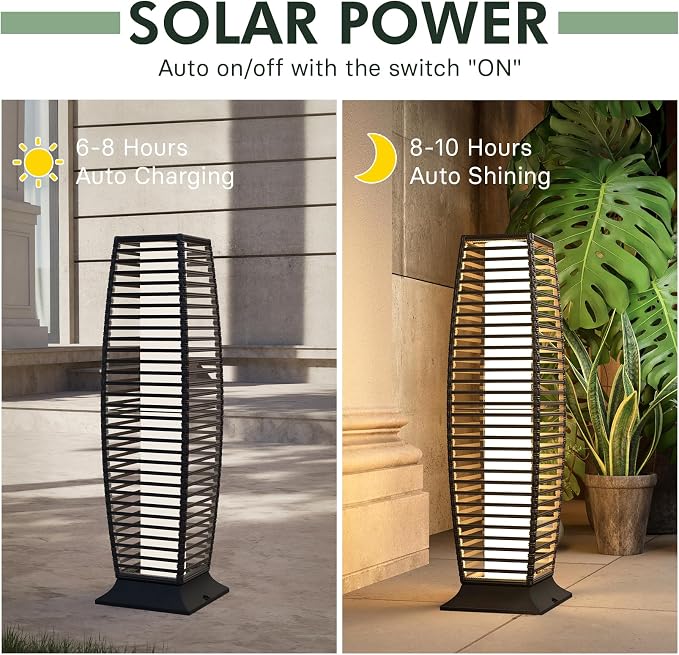 Grand patio 2-Piece Outdoor Floor Lamp Solar Powered Lantern Waterproof Wicker