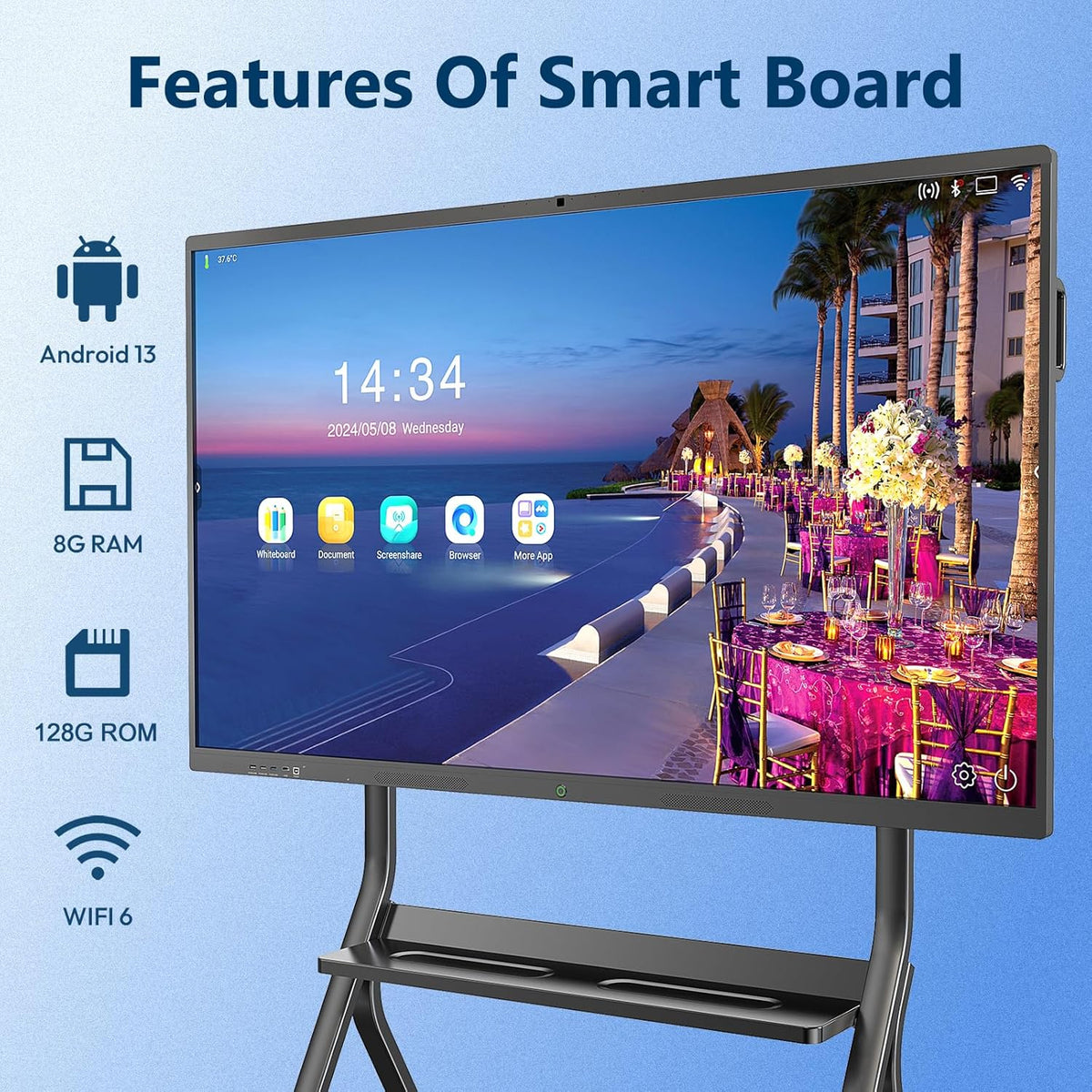 Smart Board,85 Inch Interactive Whiteboard 4K Touchscreen Built in Ultra High Definition Camera Open App Ecosystem, Digital Presentation Electronic Smart WhiteBoard for Classroom Home Office