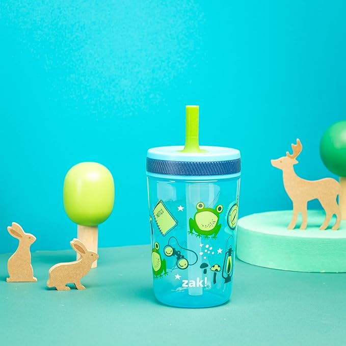Zak Designs Kelso 15 oz Tumbler 2pc Set, (Campout) Leak-Proof Screw-On Lid with Straw Made of Durable Plastic and Silicone, Perfect Cup Bundle for Kids
