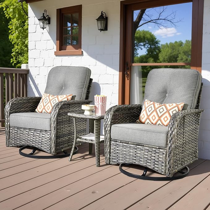 HOOOWOOO Patio Furniture Set, 3 Pieces Outdoor Conversation Set, All Weather