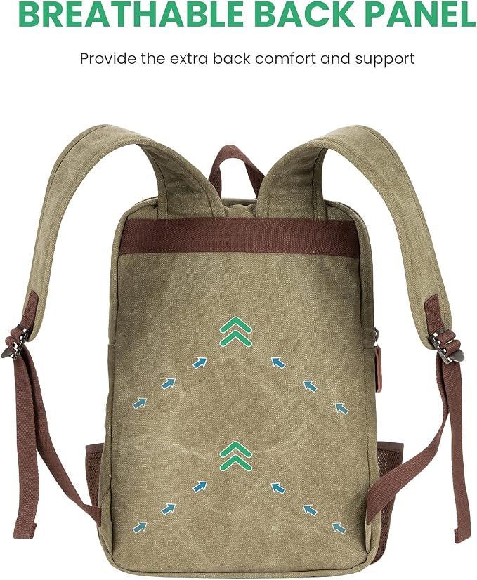 Modoker Vintage Backpack for Men Women, Canvas Bookpack Fits Most 15.6 Inches