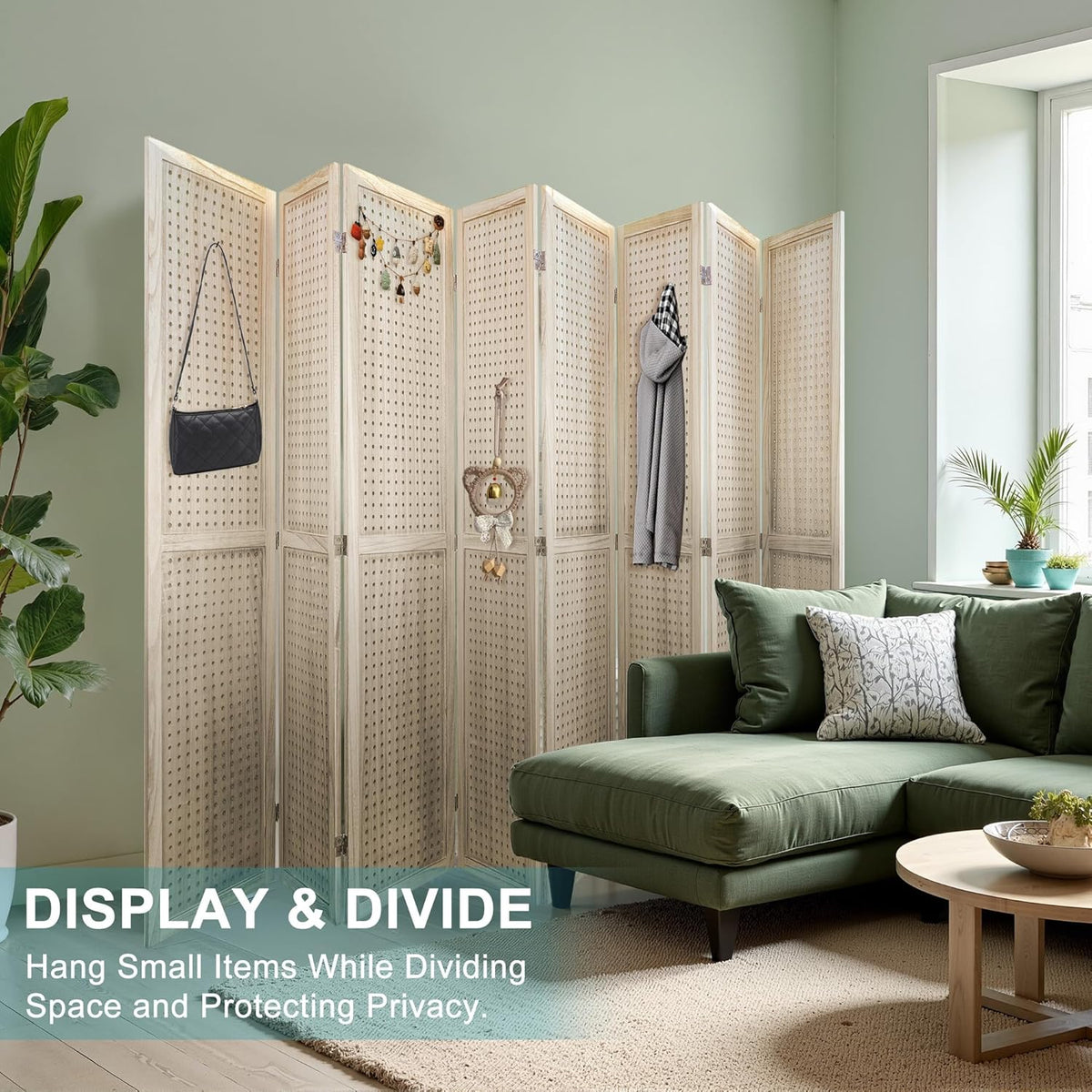 8 Panel Room Divider, 5.6FT Folding Room Divider Screen, Free Assembled Freestanding Partition for Home Office Bedroom, Tan