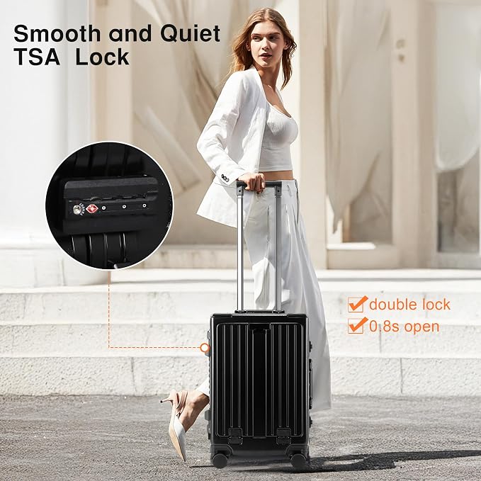 Carry On Luggage 20 Inch, Aluminum Frame Zipperless Luggage, ABS+PC Hard Shell