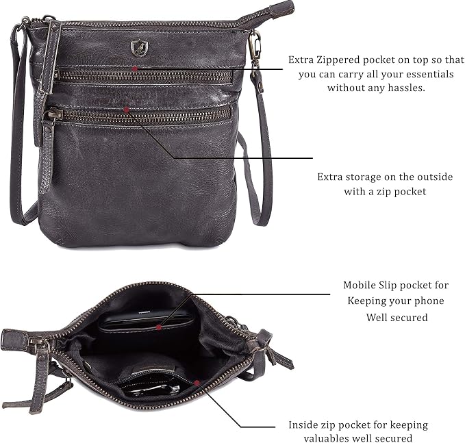 Crossbody Sling Bag for Women Small Real Leather Purse Vintage Travel Crossover