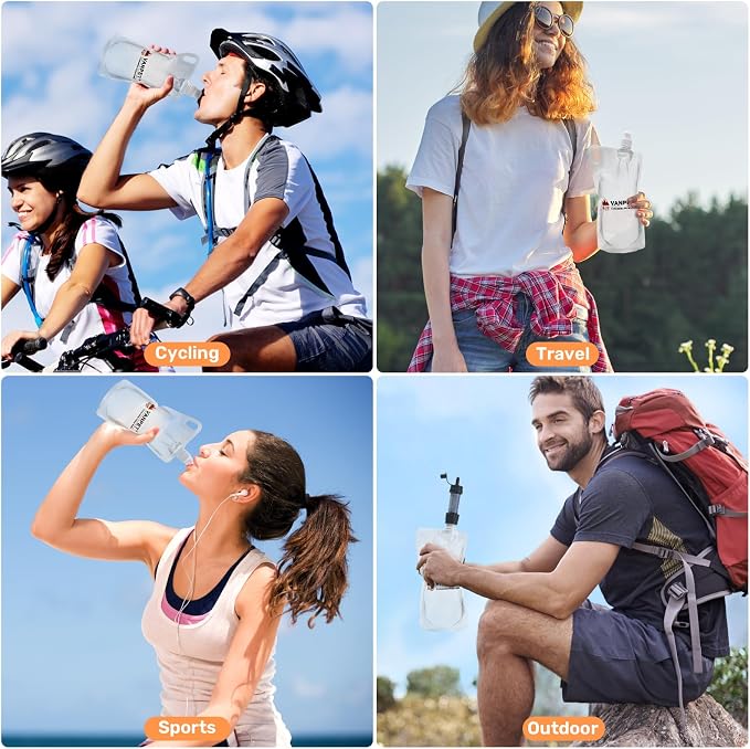 1L Hiking Collapsible Water Bottles, 33OZ BPA-Free Plastic Flasks, Reusable