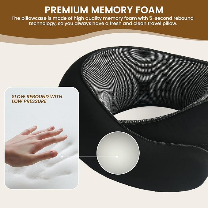 Neck Pillow, Travel Pillow uses Memory Foam to Support Neck Comfort, Ideal