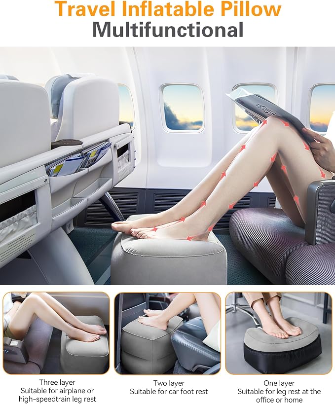 Sunany Inflatable Travel Foot Rest Pillow, Airplane Bed