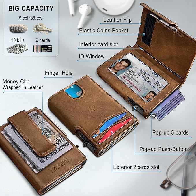 Men Wallet, with Money Clip Coins Pocket ID Window, Slim Front Pocket RFID