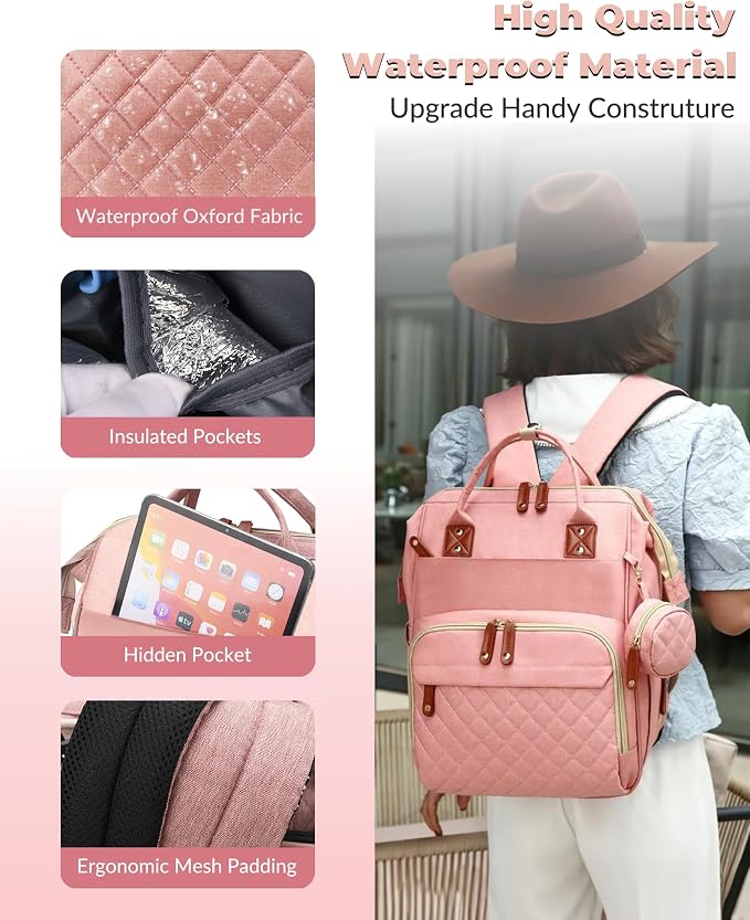 Diaper Bag with Changing Station, Waterproof 3 in 1 Baby Diaper Backpack with