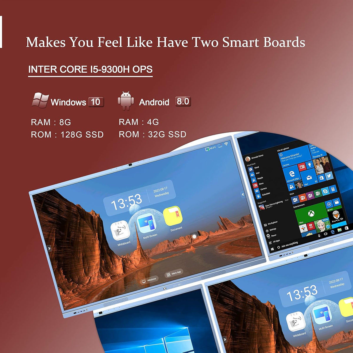 Smart Board Collaboration Hub, JYXOIHUB 65 Inch 4K Digital Electronic Whiteboard Built in Dual System and 20MP Camera for Classroom and Business, Interactive Whiteboard with Video Conference System