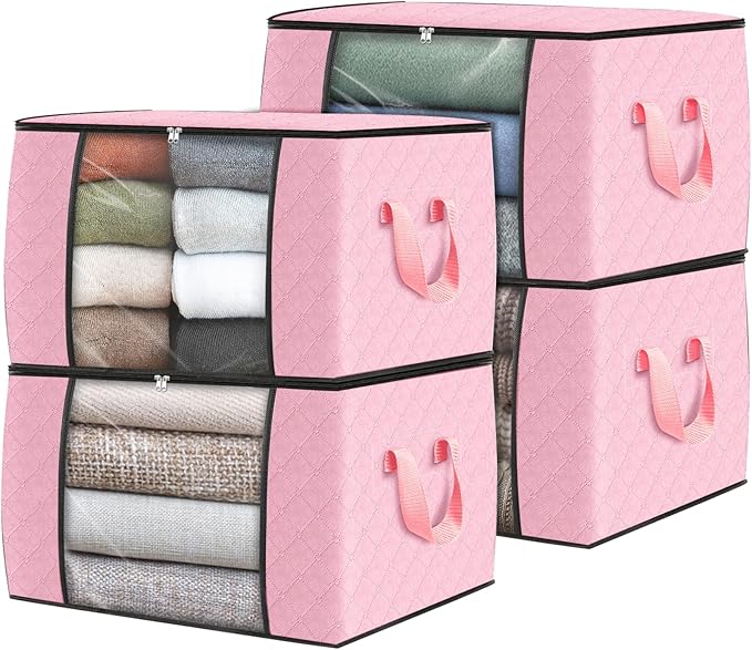 Fab totes 4 Pack Clothes Storage, Foldable Thick Fabric Blanket Storage Bags