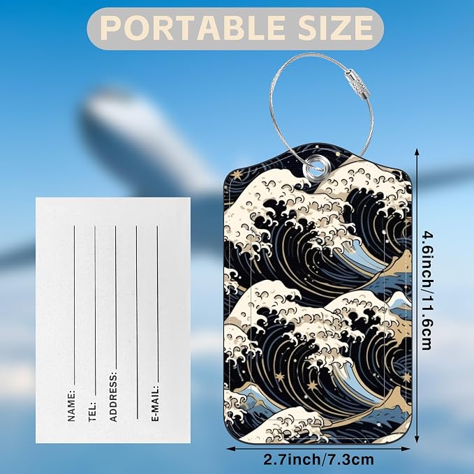 Japanese Art Blue and White Waves Set of 2 Luggage Tags