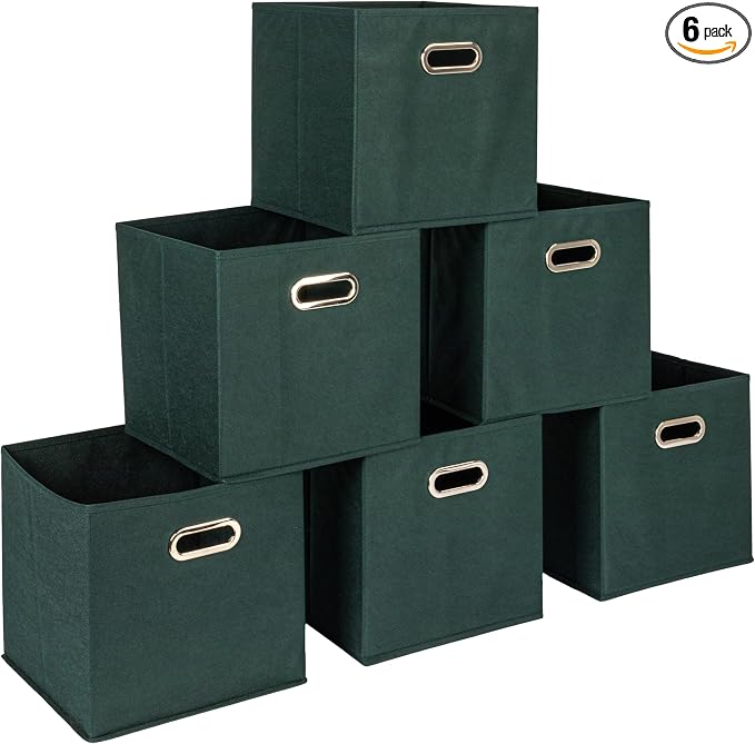 Household Essentials Fabric Storage Cube Bins, 6 Piece Set, Strong Poly-Woven