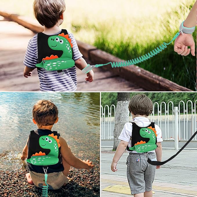 3 in 1 Toddler Harness Leash + Baby Anti Lost Wrist Link, Accmor Cute Dinosaur