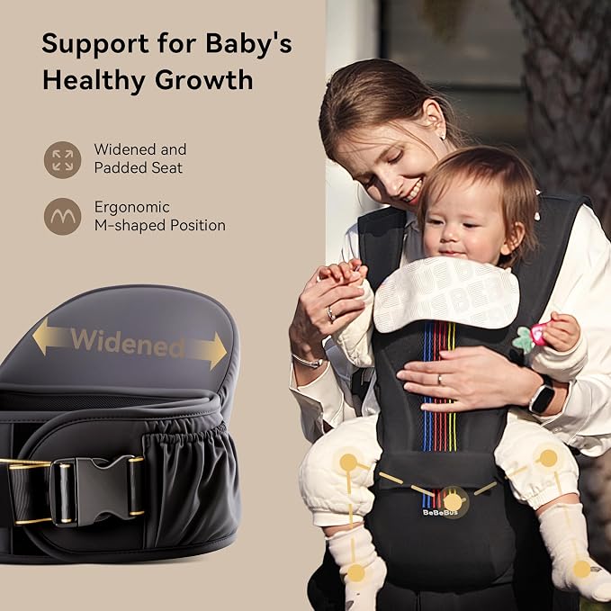 Baby Carrier with Hip Seat, BeBeBus 2-in-1 Ergonomic Newborn to Toddler Carrier