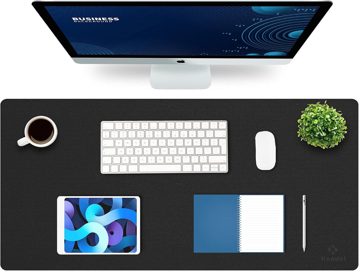 K KNODEL Large Office Leather Desk Mat, Mouse and Keyboard Pad, Computer and Laptop Mat, Desktop Protector and Cover, Writing Pad and Blotter (35.4"x17", Black)