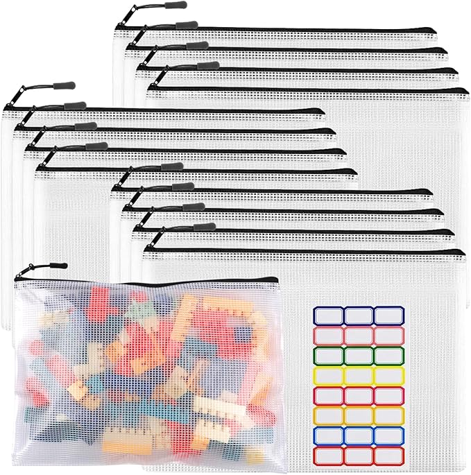 12pcs Large Mesh Zipper Pouch File Bags YOPCDJ Reusable Zippered Pouches