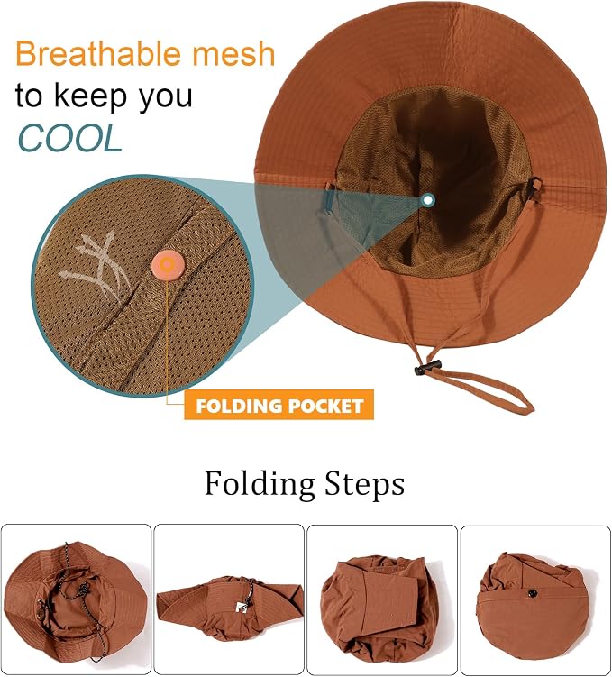 Water-Resistant Sun UPF 50+ Bucket Hat Protection Packable Brimmed Boonie