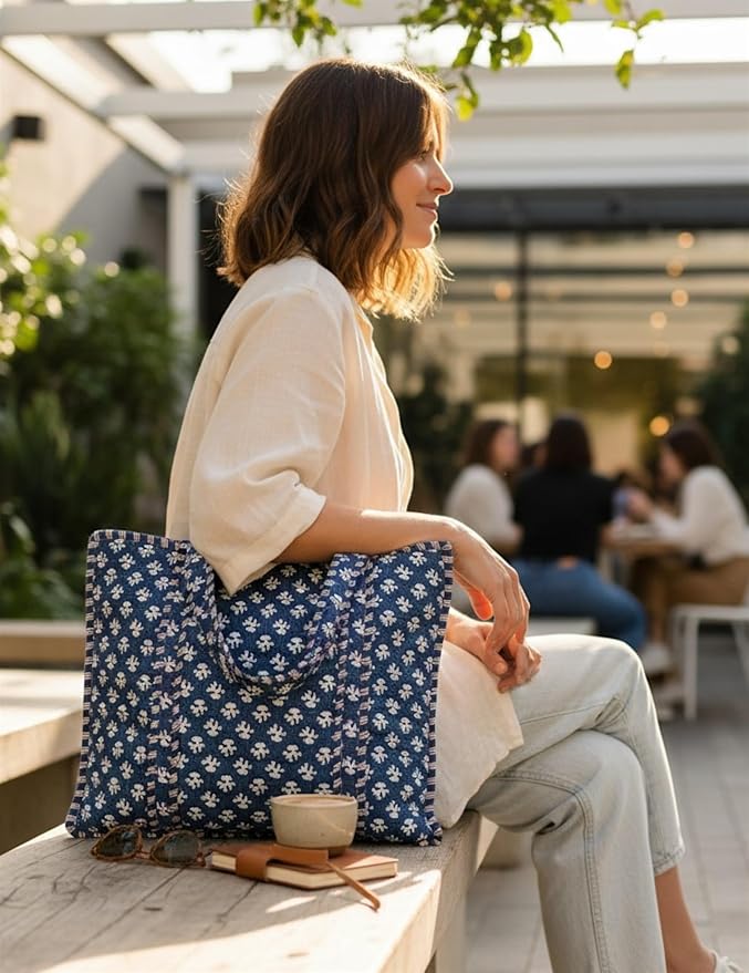 Cotton Quilted Tote Bag for Women – Large Beach & Travel Tote