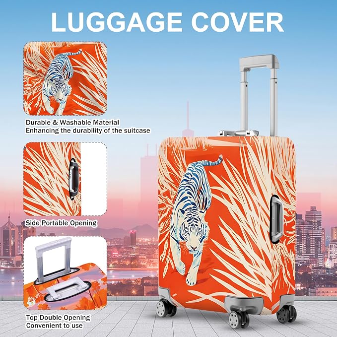 ANNA QUEEN Funny White Tiger Luggage Cover, Suitcase Protector