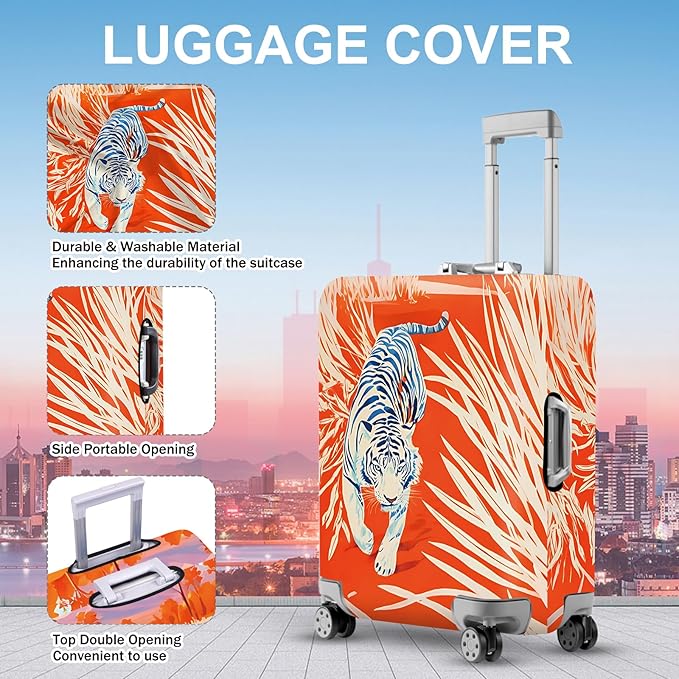 ANNA QUEEN Funny White Tiger Luggage Cover, Suitcase Protector