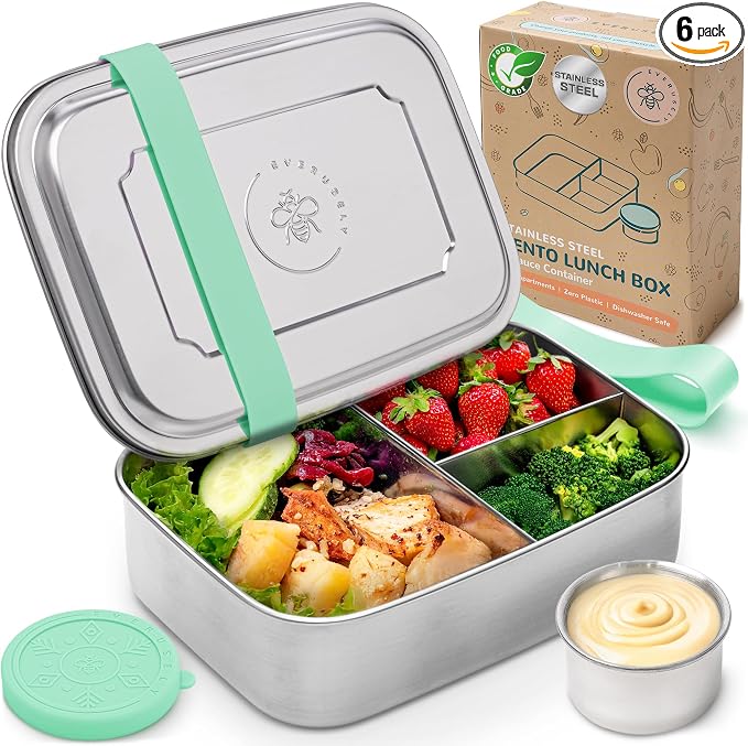 Everusely - Bento Box - Green, 60oz / 1.8 L - Stainless Steel Lunch Box - 3