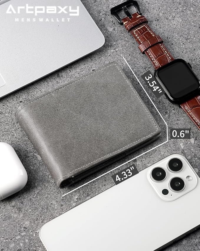 Mens Wallet Bifold Genuine Leather RFID Blocking Wallet