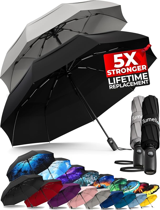 TUMELLA Strongest Windproof Travel Umbrella, Small Strong but Light Portable