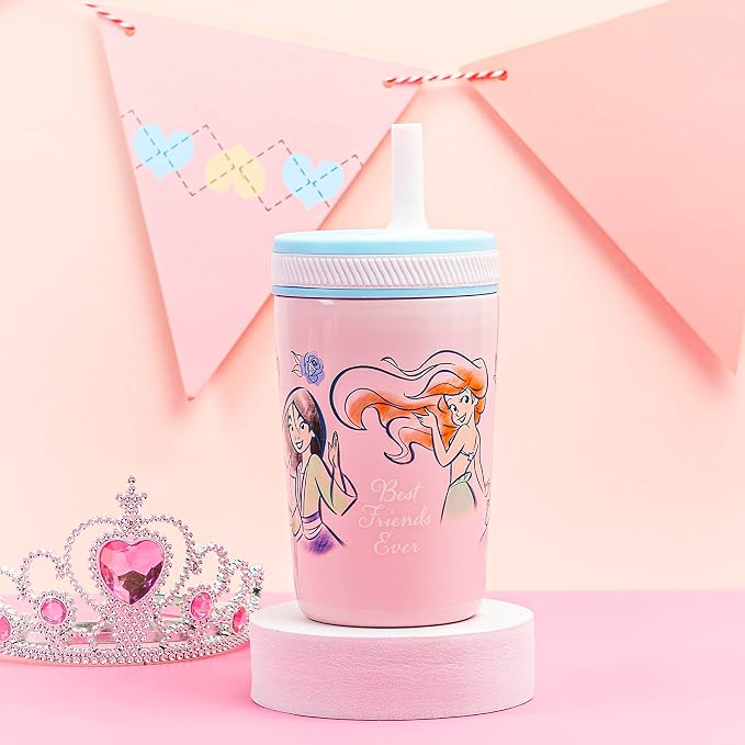 Zak Designs Disney Princess Kelso Toddler Cups For Travel or At Home, 12oz Vacuum Insulated Stainless Steel Sippy Cup With Leak-Proof Design For Kids (Ariel, Belle, Cinderella, Mulan, Tiana)